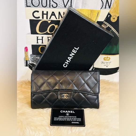 πCHANEL LAMBSKIN MATELASSE Trifold Long Wallet Authenticity Card Full Inclusion - Picture 17 of 17